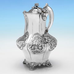 Ornate Victorian Irish sterling silver coffee pot made in Dublin in 1855