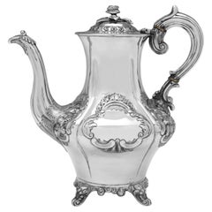 Ornate Victorian Irish sterling silver coffee pot made in Dublin in 1855