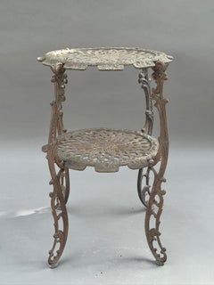 Ornate Victorian Revival Cast Iron Two-Tier Plant Stand with Pierced Floral