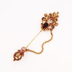 Ornate Victorian Revival Gemstone Stick Pin By Florenza, 1960s