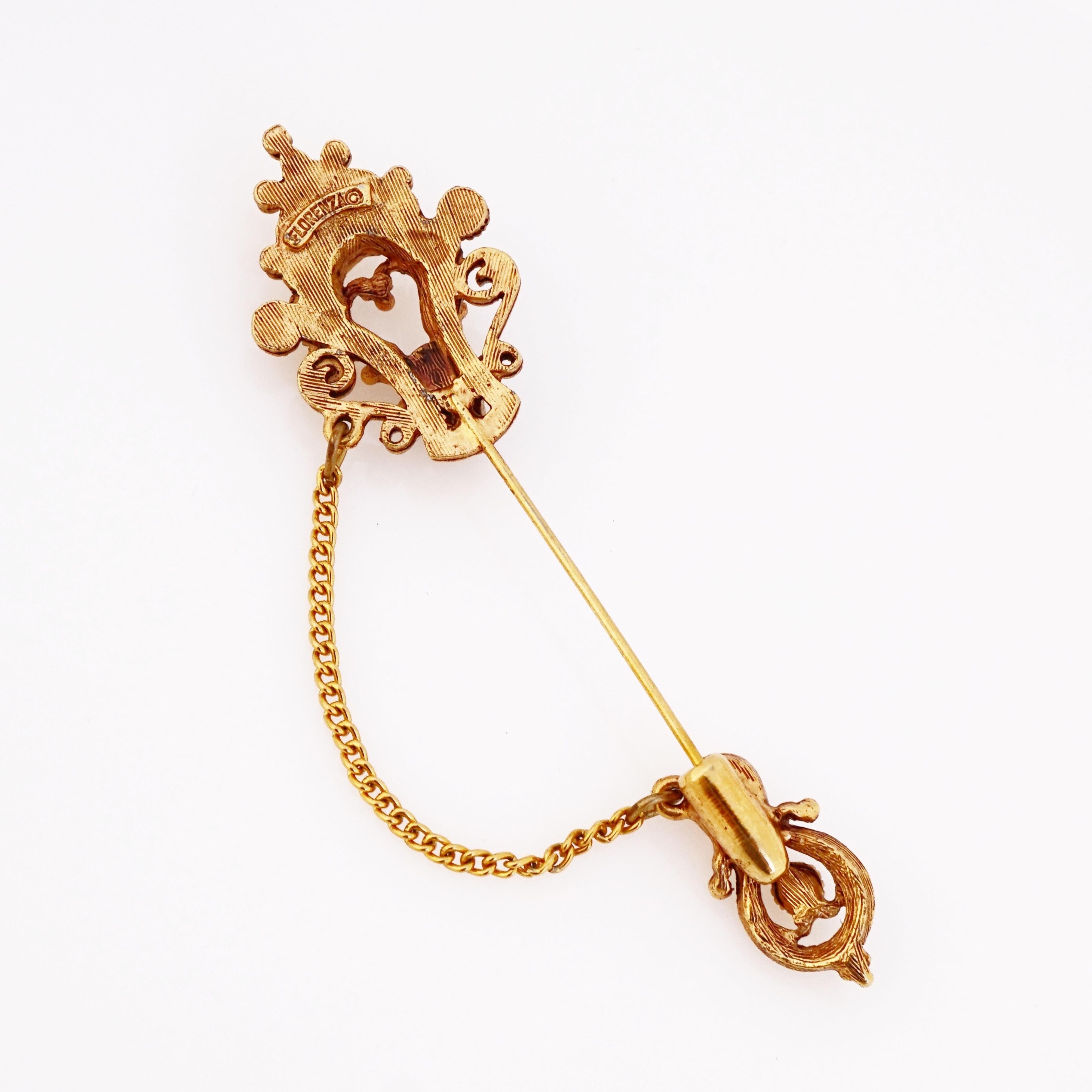 Ornate Victorian Revival Gemstone Stick Pin By Florenza, 1960s In Good Condition In McKinney, TX
