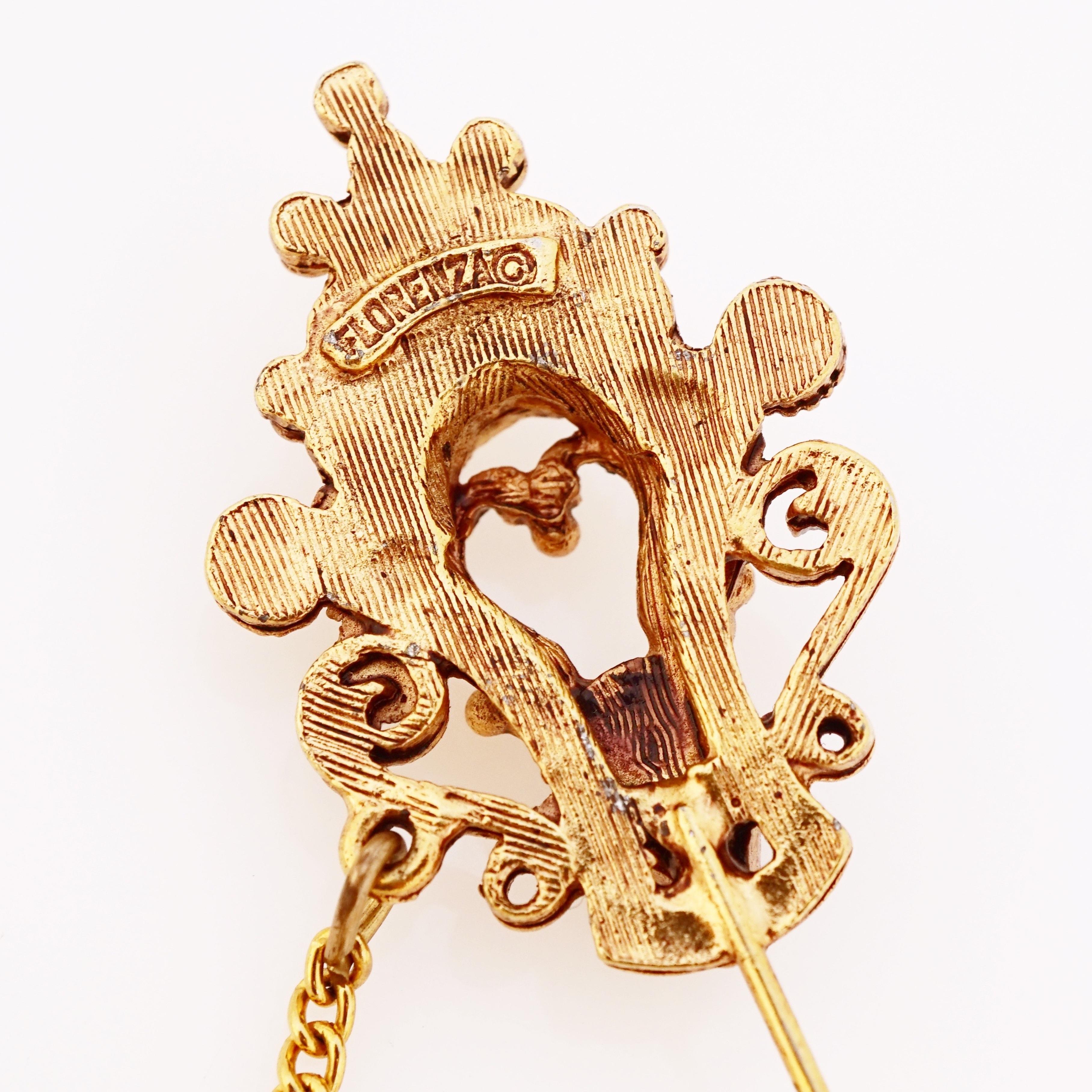 Women's Ornate Victorian Revival Gemstone Stick Pin By Florenza, 1960s