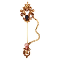 Vintage Ornate Victorian Revival Gemstone Stick Pin By Florenza, 1960s