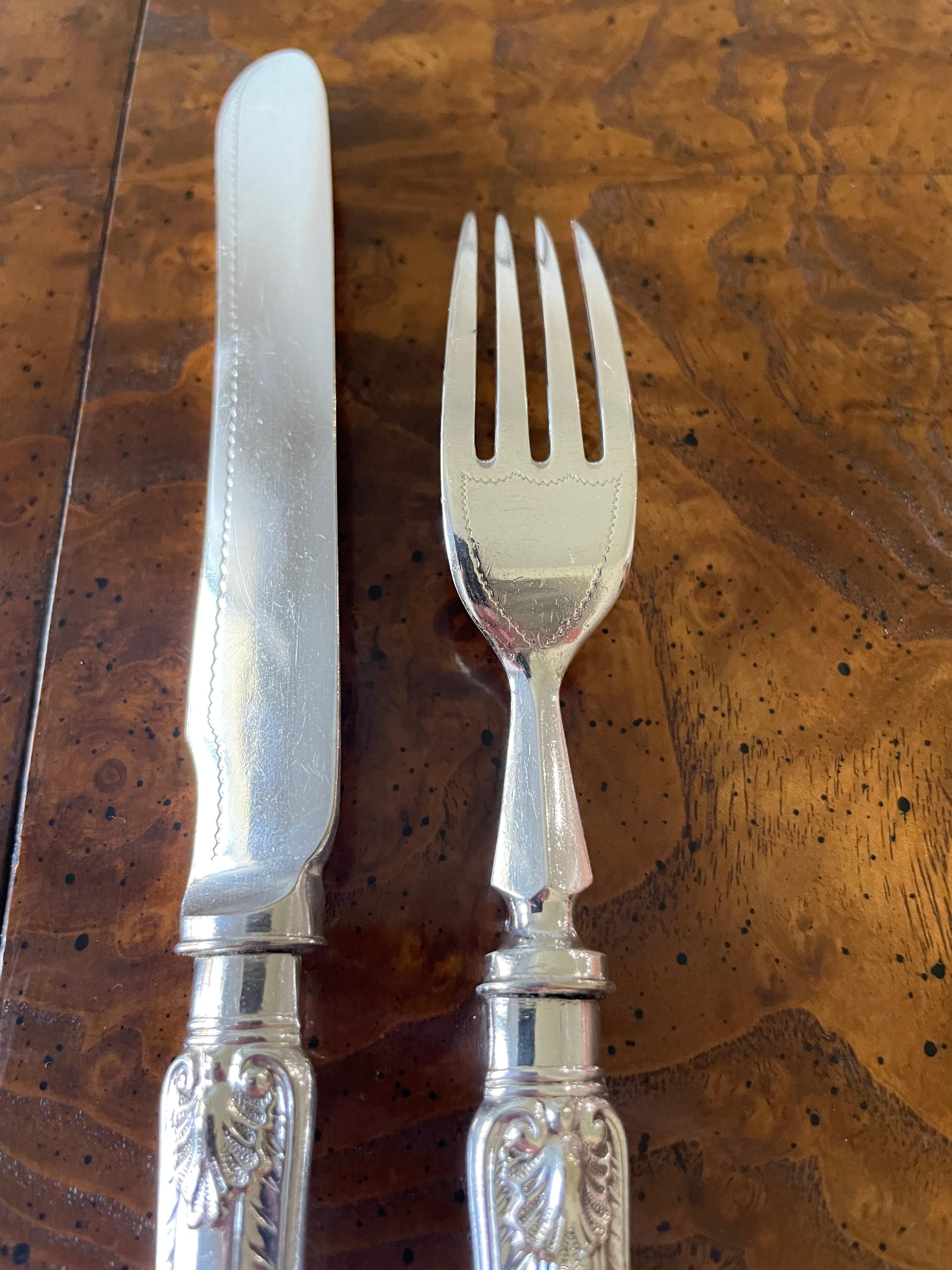 English Ornate Victorian Silver Plated Flatware- 18 Place Setting  For Sale