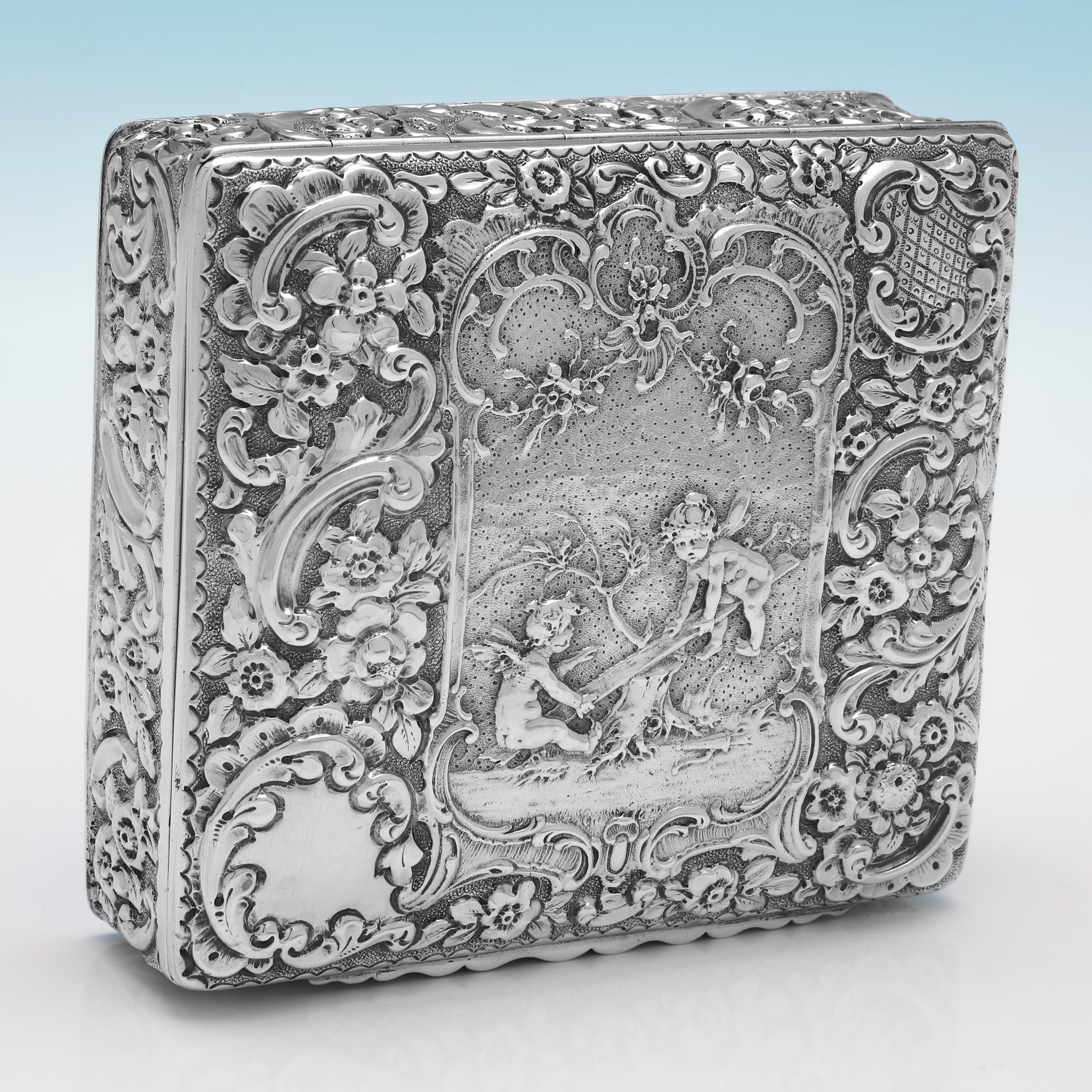 English Ornate Victorian sterling silver dressing table box made in 1899 For Sale