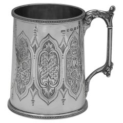 Ornate Victorian Sterling Silver Gothic Christening Mug, 1870 George Unite