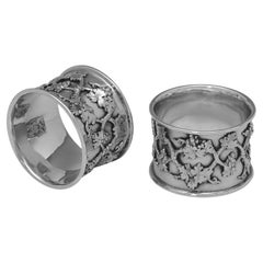 Ornate Victorian Sterling Silver Grapevine Napkin Rings by George Fox, 1879