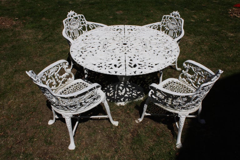 Ornate Victorian Style Garden Dining Set in Cast Aluminum at 1stDibs