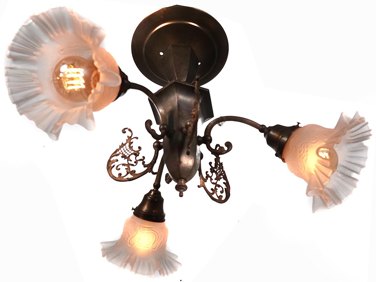 American Ornate Victorian Three Arm Ceiling Light