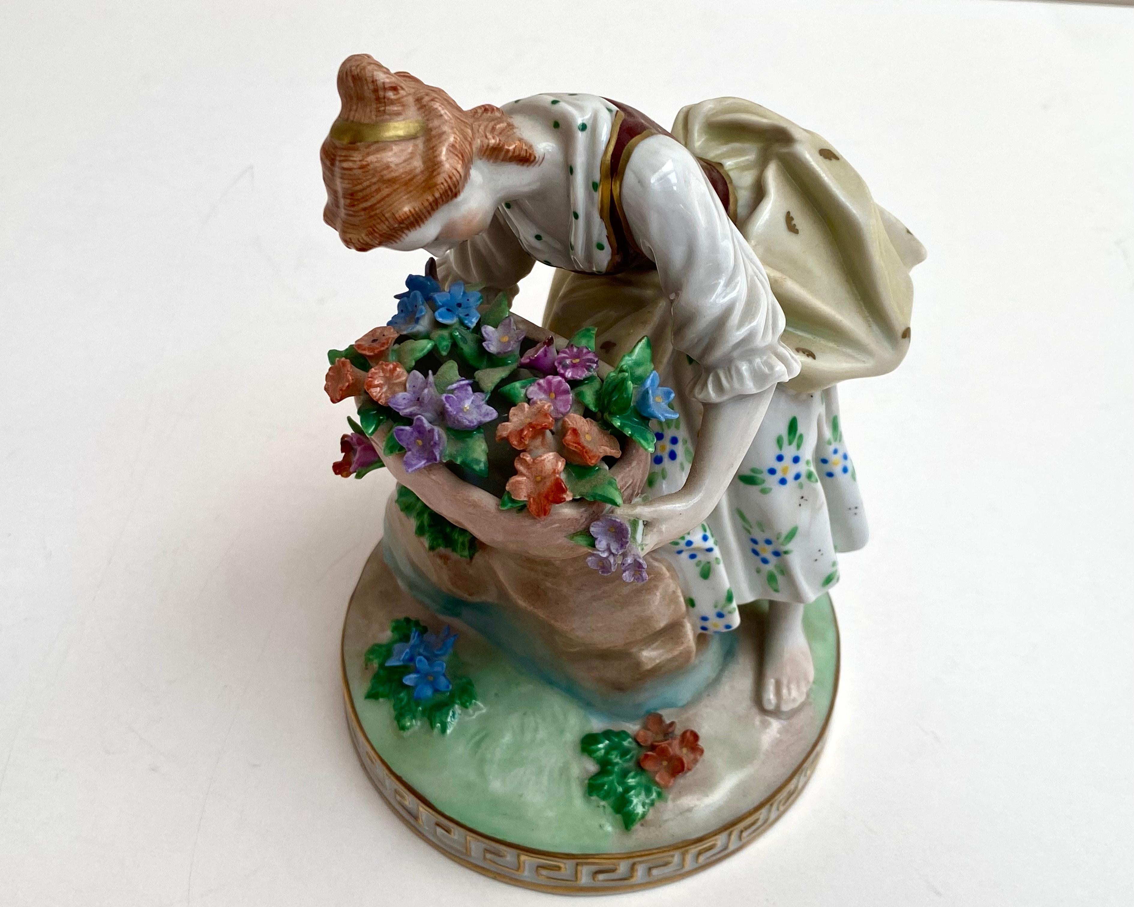 Porcelain hand painted figurine of a young girl with a bouquet of flowers. Skillfully traced details of clothing, completely handmade.

Dresden. Germany.

Stamped and numbered on the bottom.

The figurine will be a wonderful decoration for any