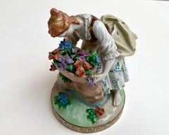 Ornate Vintage Figurine Lady with Flowers, Dresden, Germany