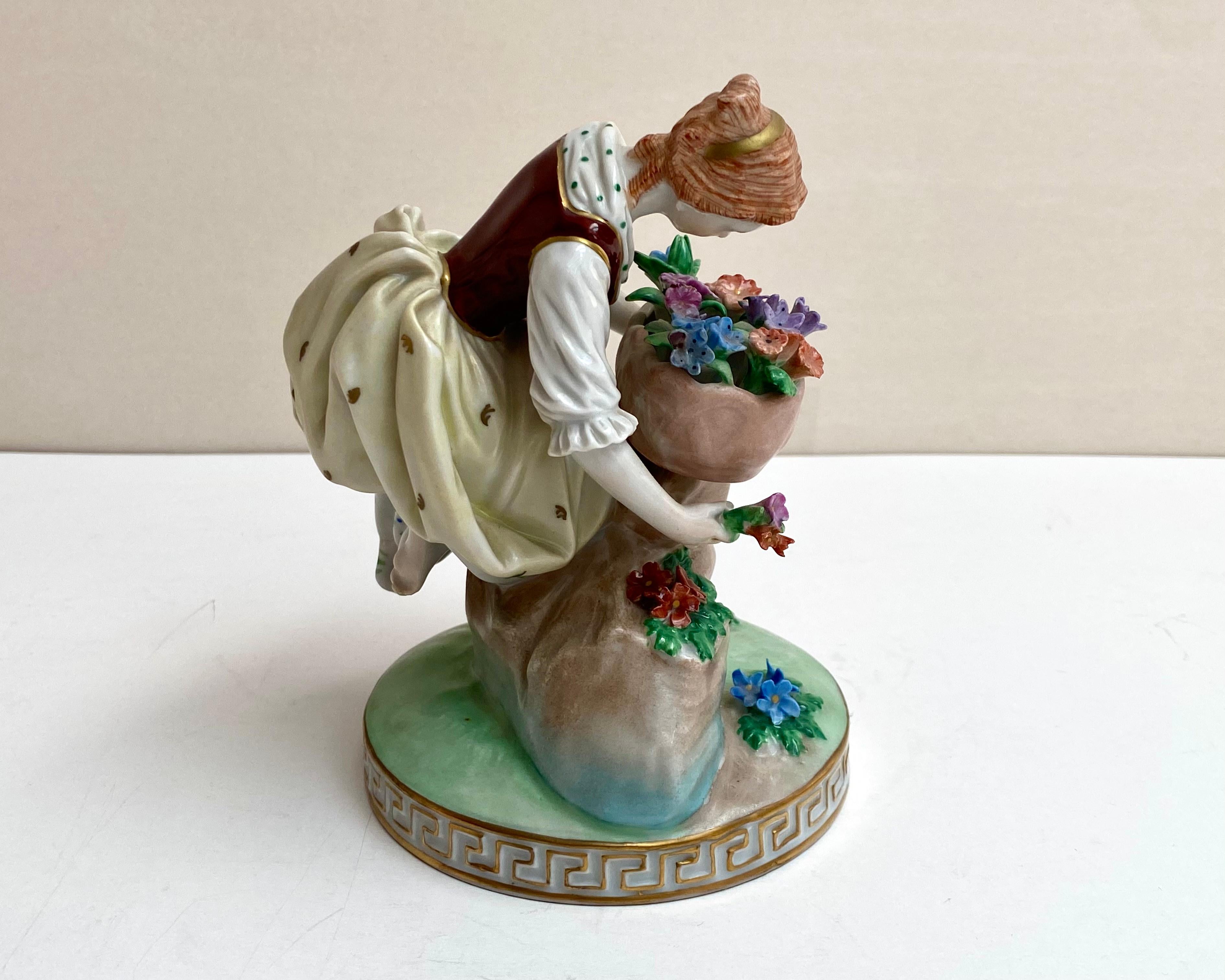 Late 20th Century Ornate Vintage Figurine Lady with Flowers, Dresden, Germany For Sale