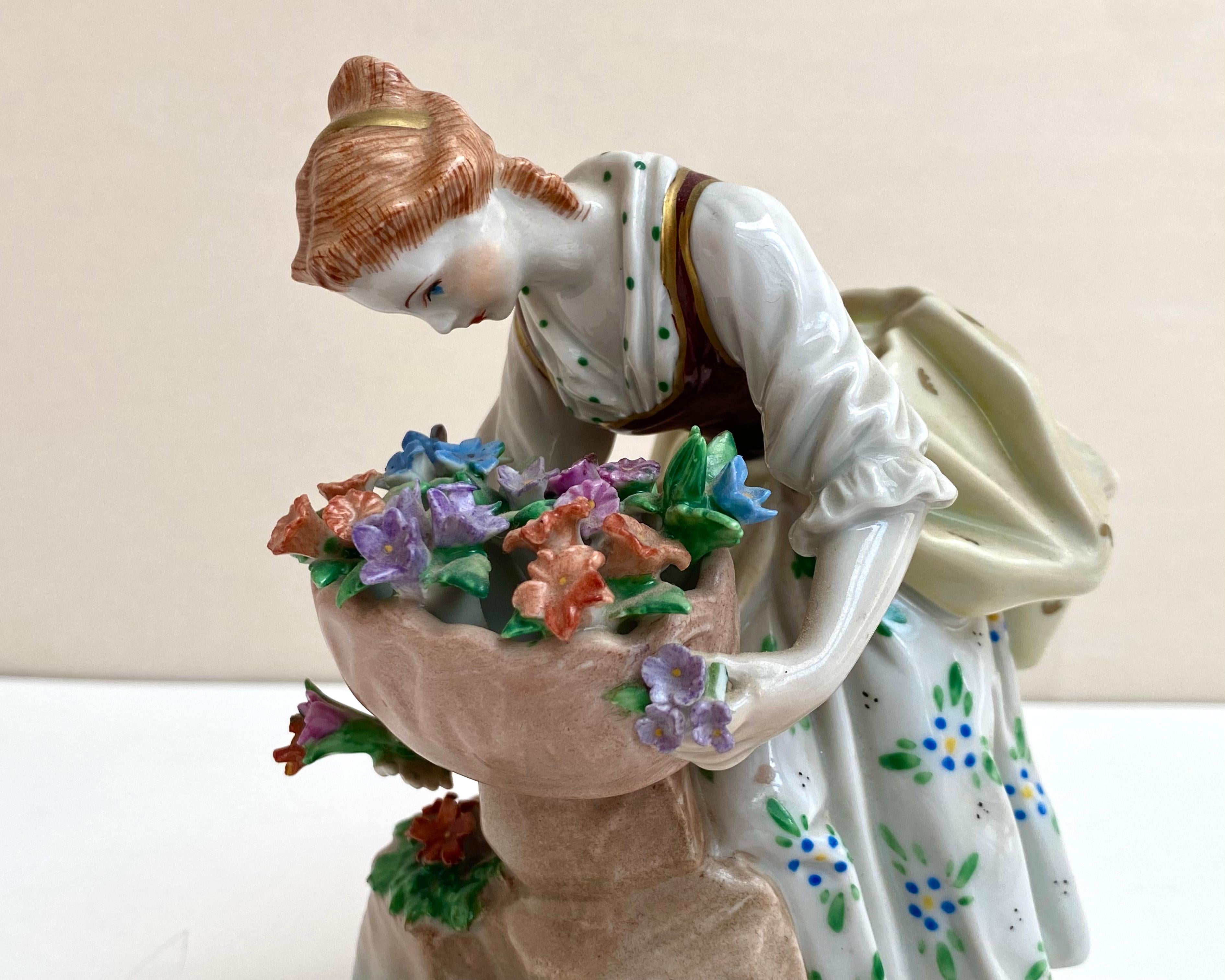 Ceramic Ornate Vintage Figurine Lady with Flowers, Dresden, Germany For Sale