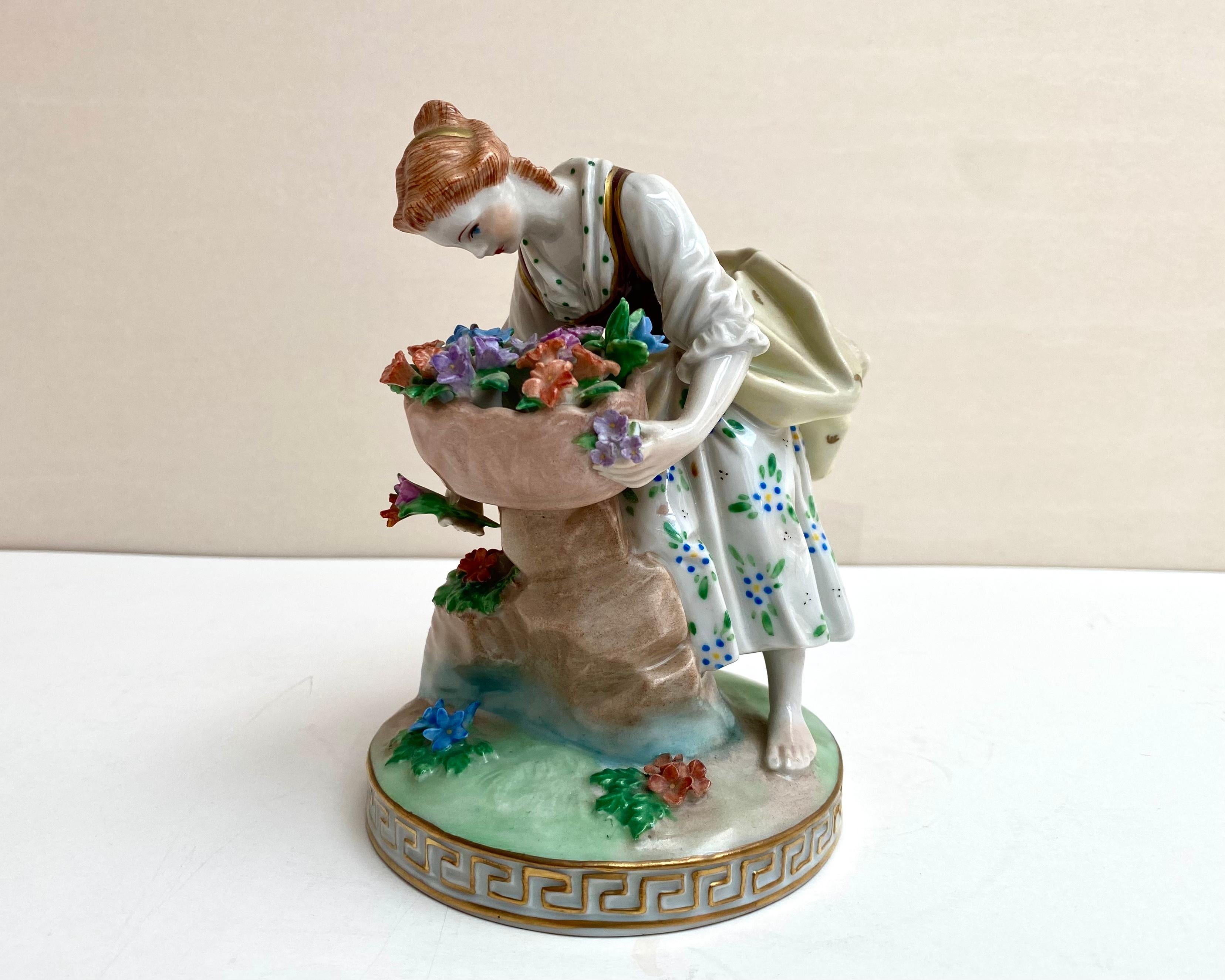 Ceramic Ornate Vintage Figurine Lady with Flowers, Dresden, Germany For Sale