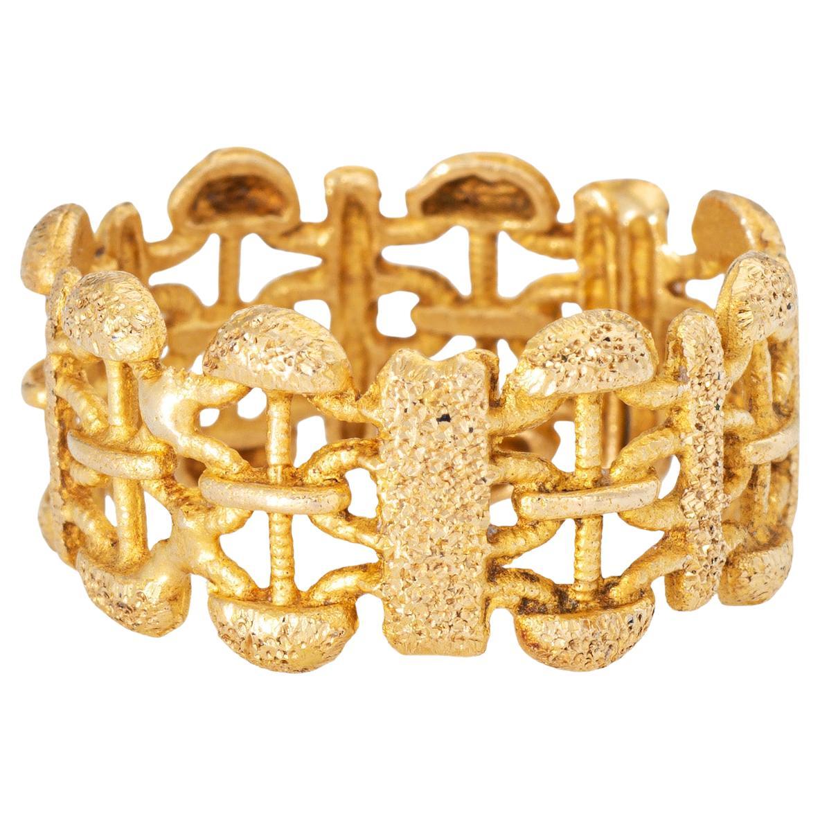 Ornate Vintage Link Ring Sz 6.5 18k Yellow Gold Wide Cigar Band Textured Jewelry