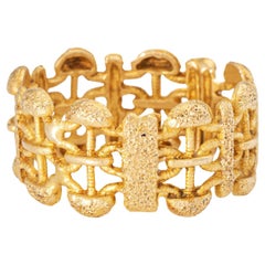 Anello A Link d
epoca ornato Sz 6.5 Oro giallo 18k Banda larga a sigaro