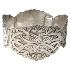 Ornate Vintage Mexican Sterling Panel Bracelet Ruiz