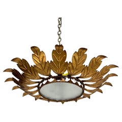 Ornate Vintage Spanish Gilt Metal Ceiling Fixture