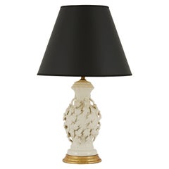 Ornate White Ceramic Table Lamp with Black Shade