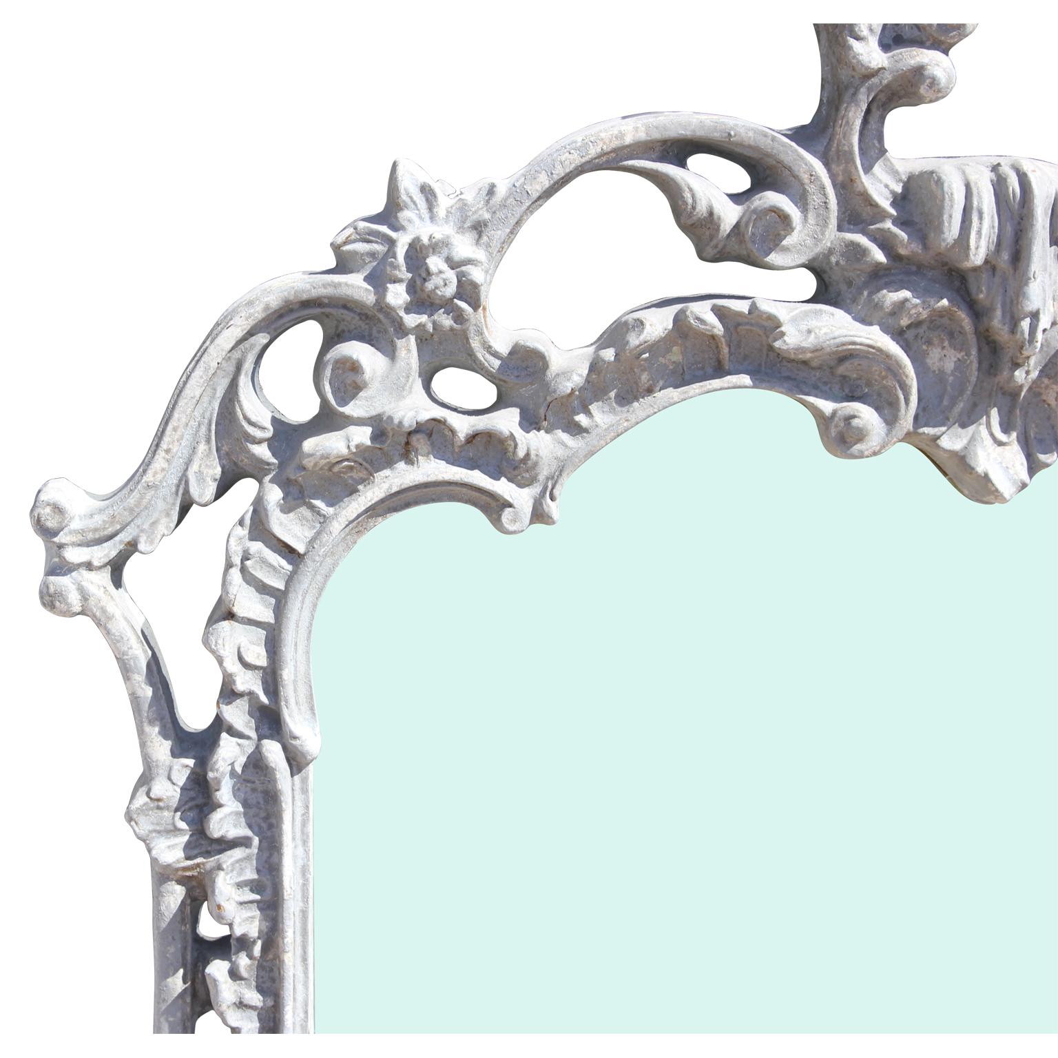 Ornate white / grey washed La Barge style carved Louis French mirror, Circa 1950s
Dimensions: without frame H 34 in. x D 19 in.