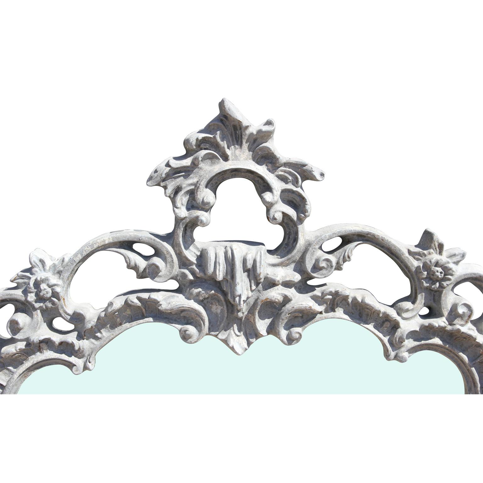 Louis Philippe Ornate White / Grey Washed La Barge Style Carved Louis French Mirror