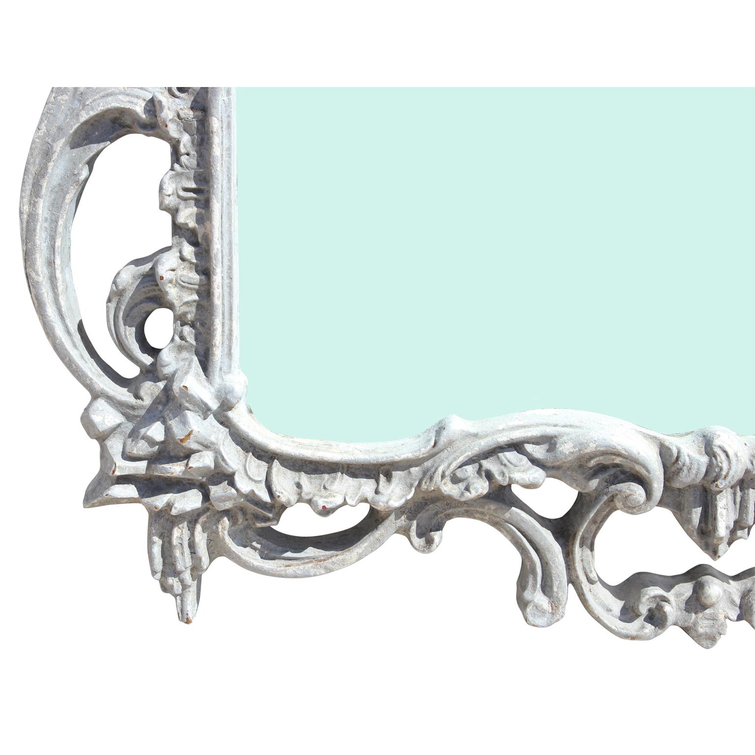 Mid-20th Century Ornate White / Grey Washed La Barge Style Carved Louis French Mirror