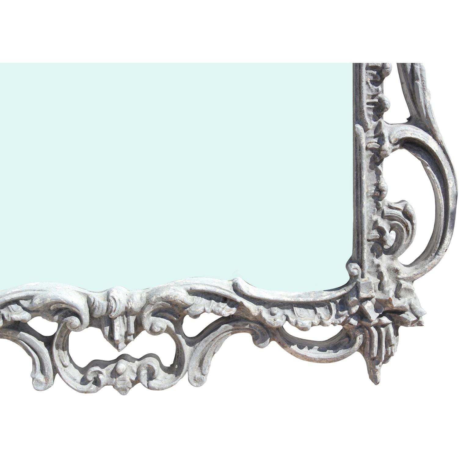 Ornate White / Grey Washed La Barge Style Carved Louis French Mirror 1