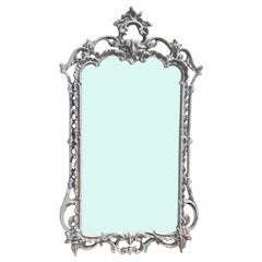 Ornate White / Grey Washed La Barge Style Carved Louis French Mirror