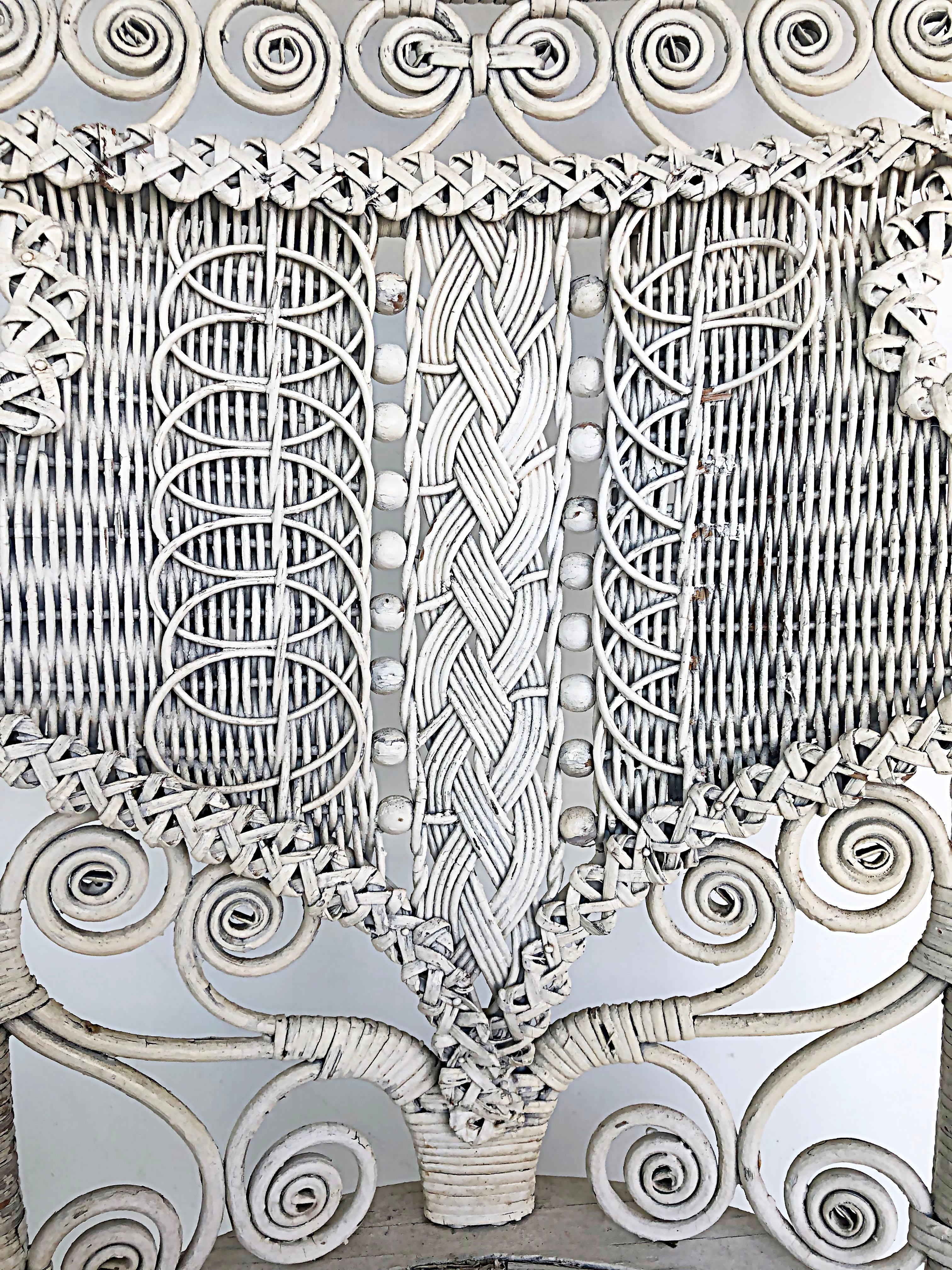 Ornate White Painted Late Victorian Wicker Chair For Sale 7