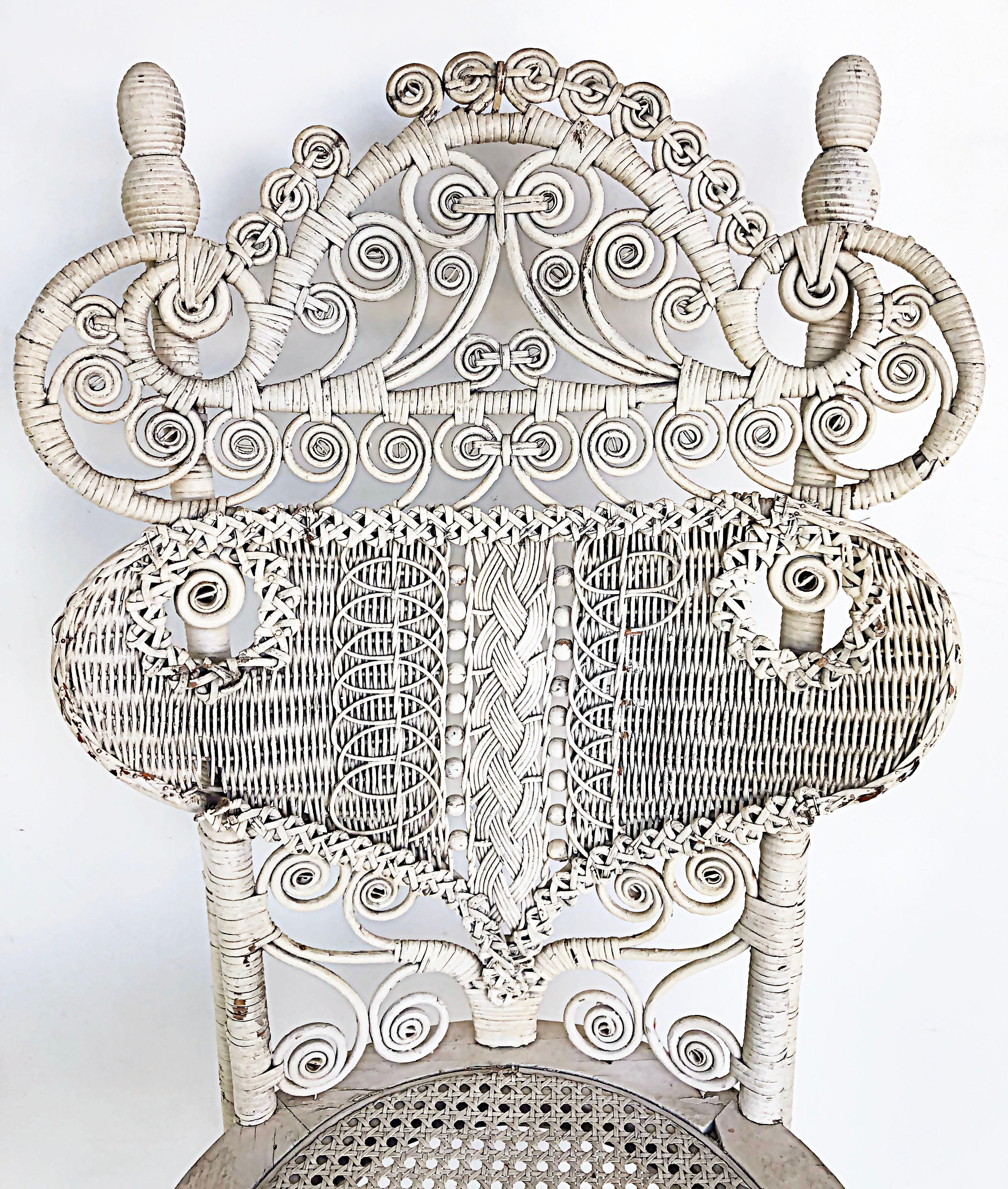 Ornate White Painted Late Victorian Wicker Chair For Sale 11