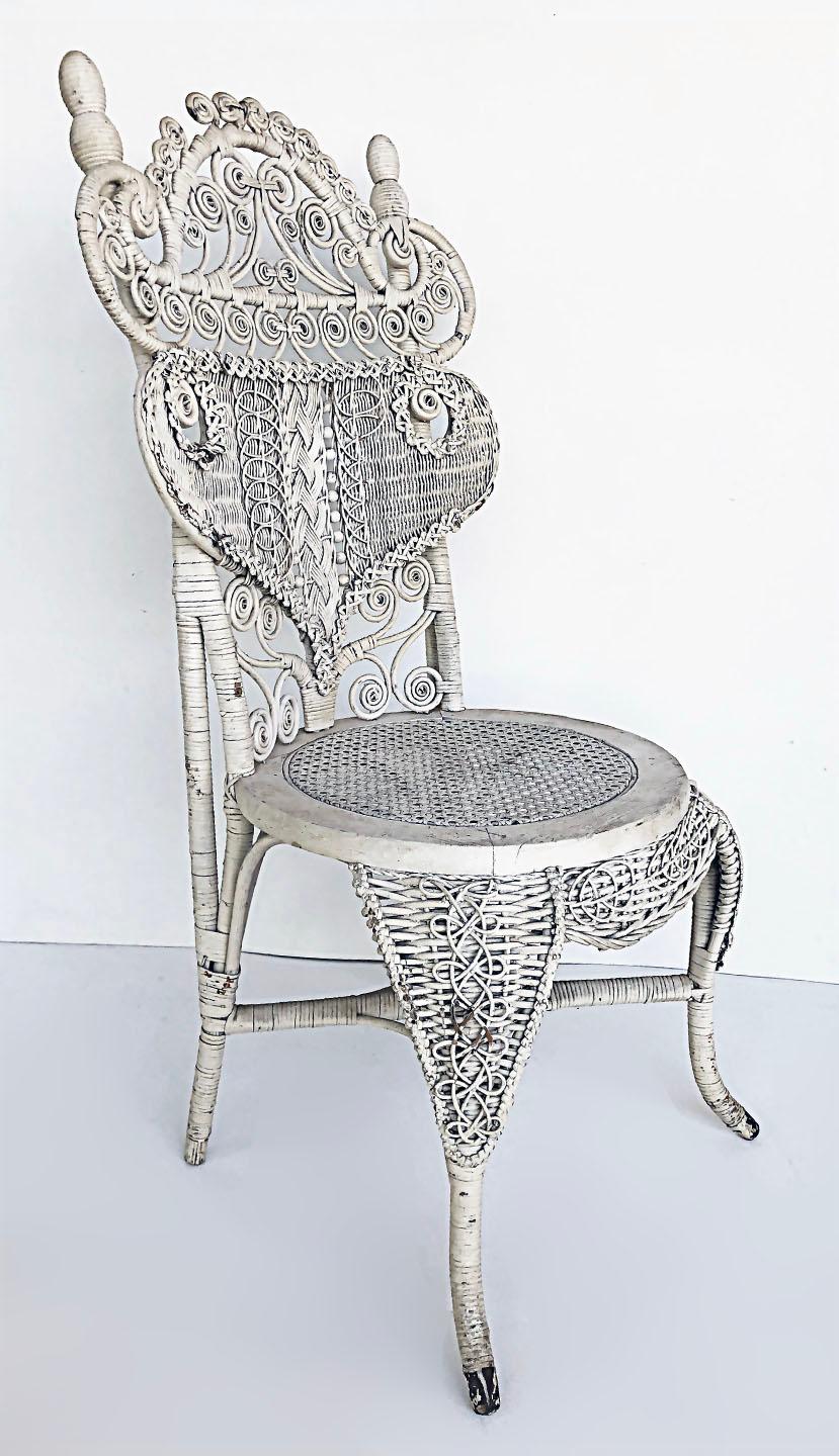 Ornate White Painted Late Victorian Wicker Chair In Good Condition For Sale In Miami, FL