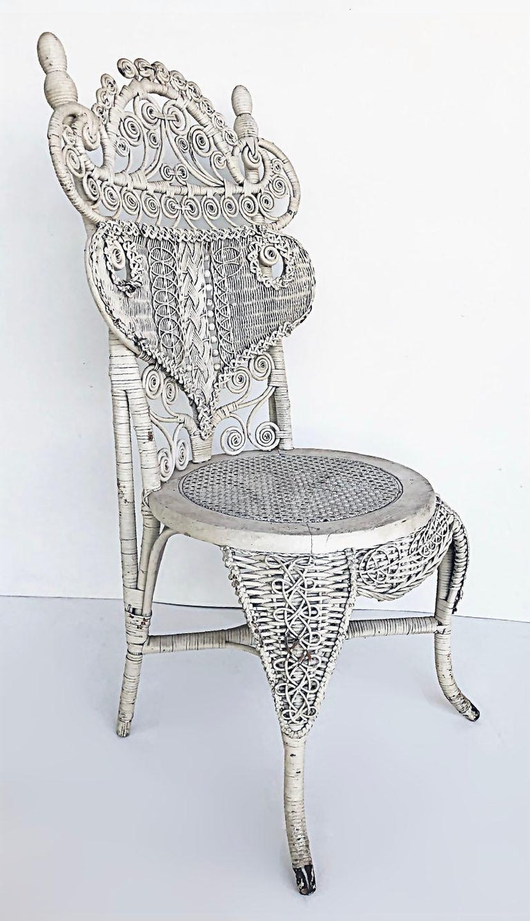 Ornate White Painted Late Victorian Wicker Chair For Sale at 1stDibs