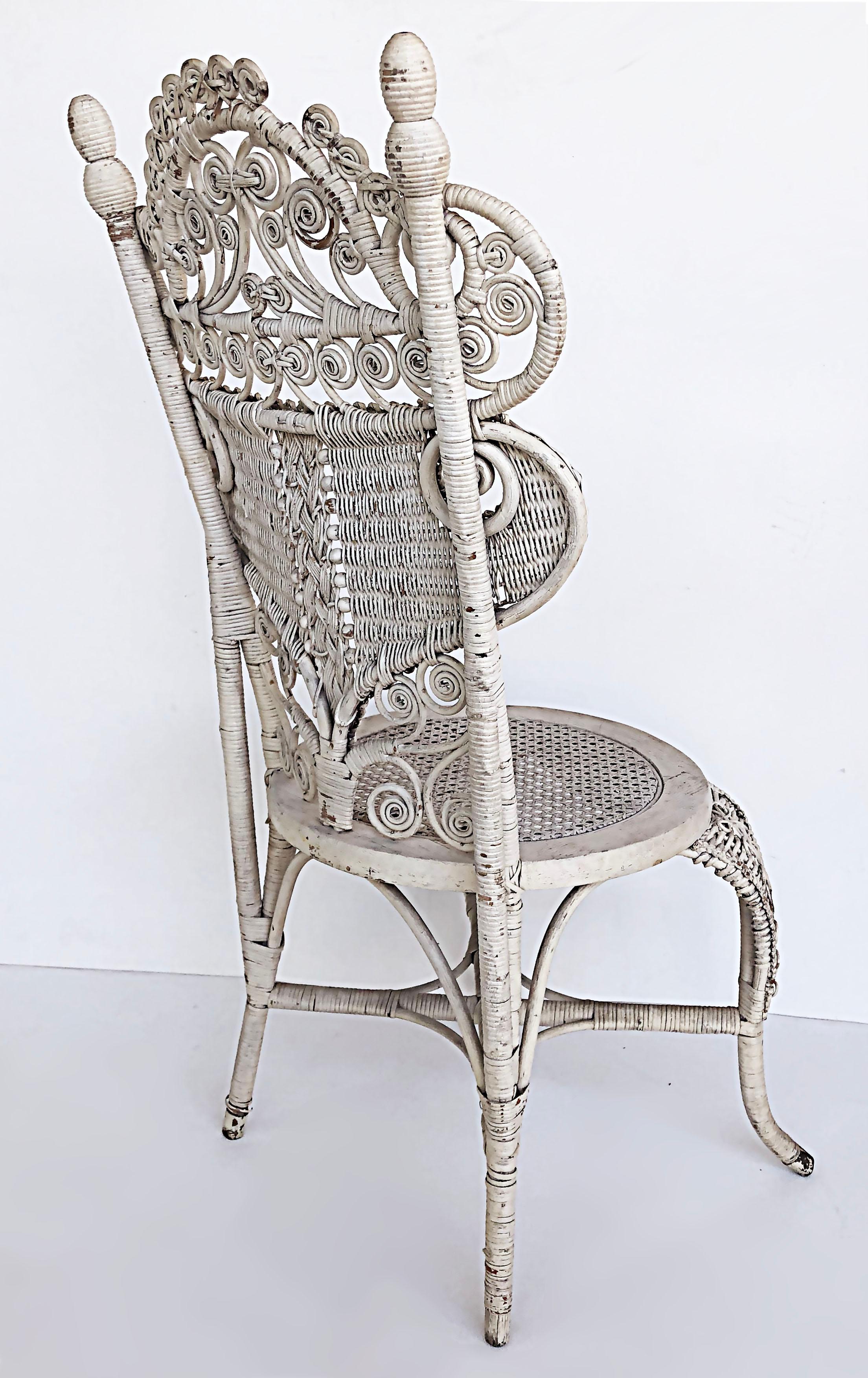 Ornate White Painted Late Victorian Wicker Chair For Sale 1