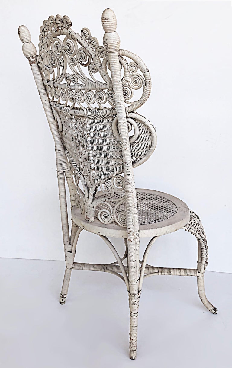 Ornate White Painted Late Victorian Wicker Chair For Sale at 1stDibs
