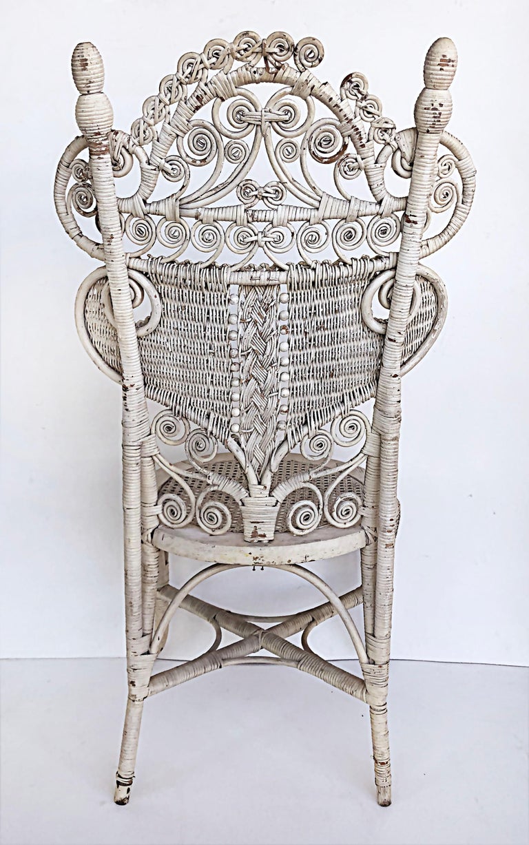 Ornate White Painted Late Victorian Wicker Chair For Sale at 1stDibs