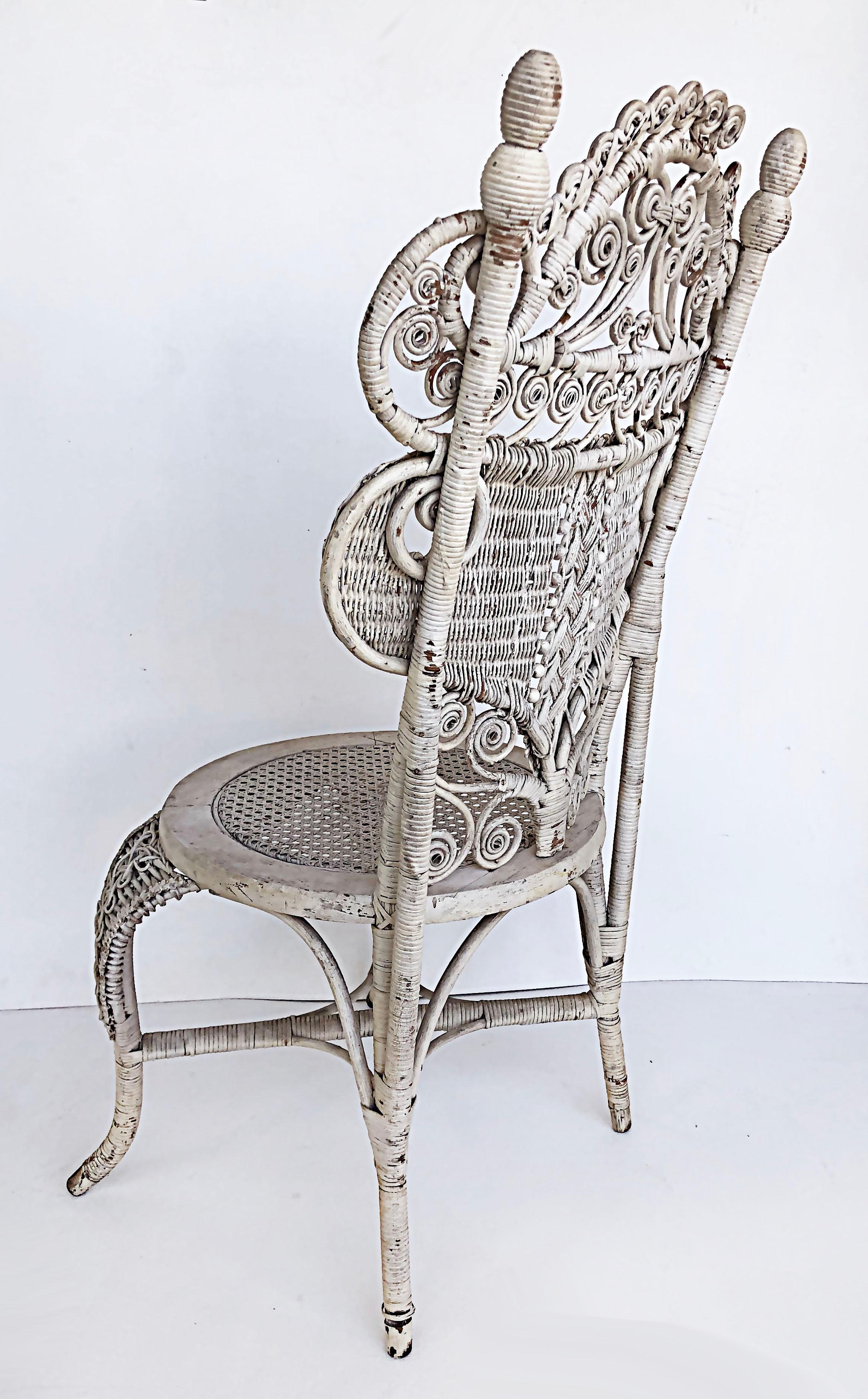 Ornate White Painted Late Victorian Wicker Chair For Sale 3