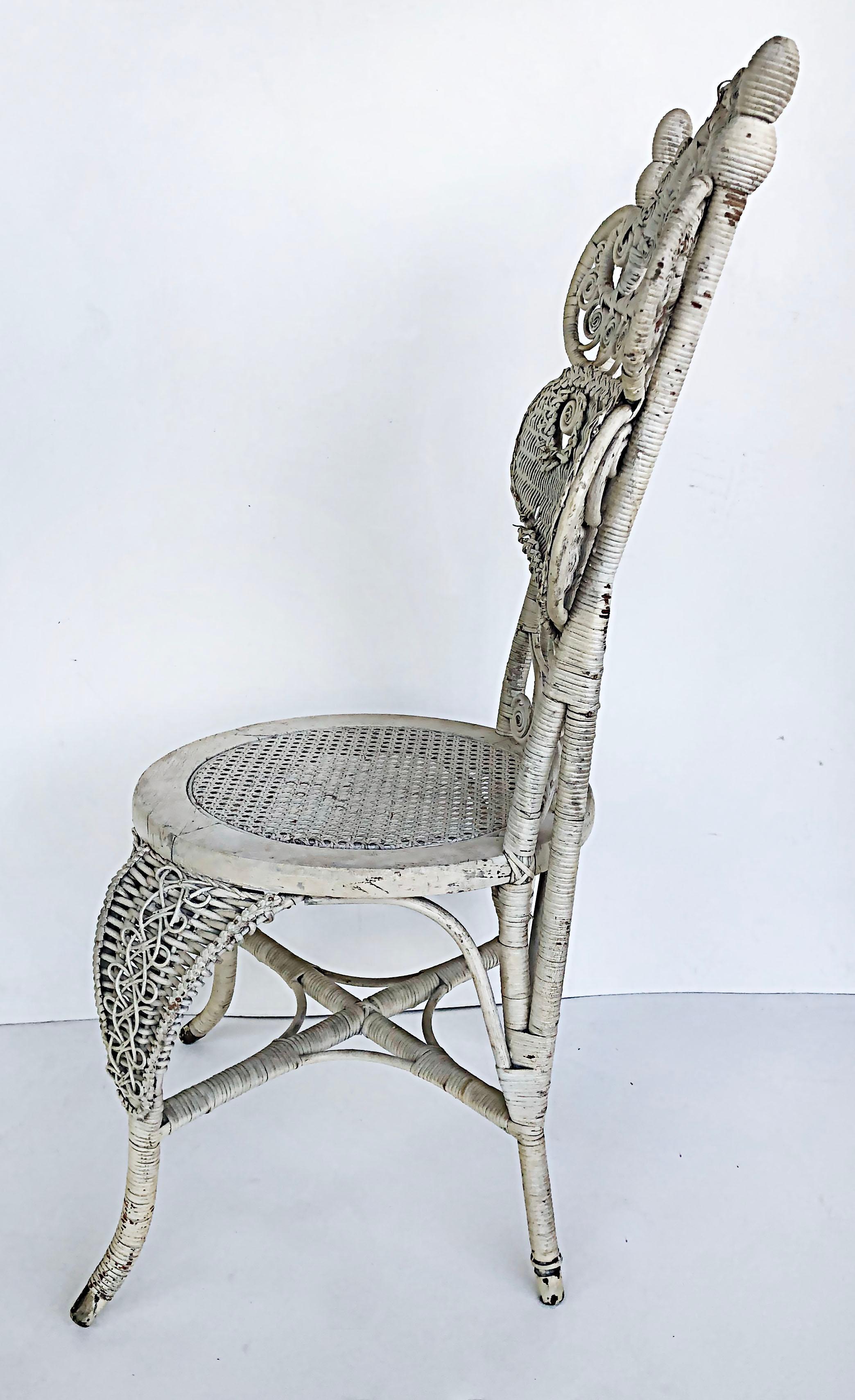 Ornate White Painted Late Victorian Wicker Chair For Sale 4