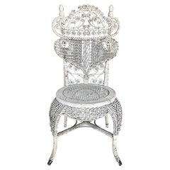Ornate White Painted Late Victorian Wicker Chair