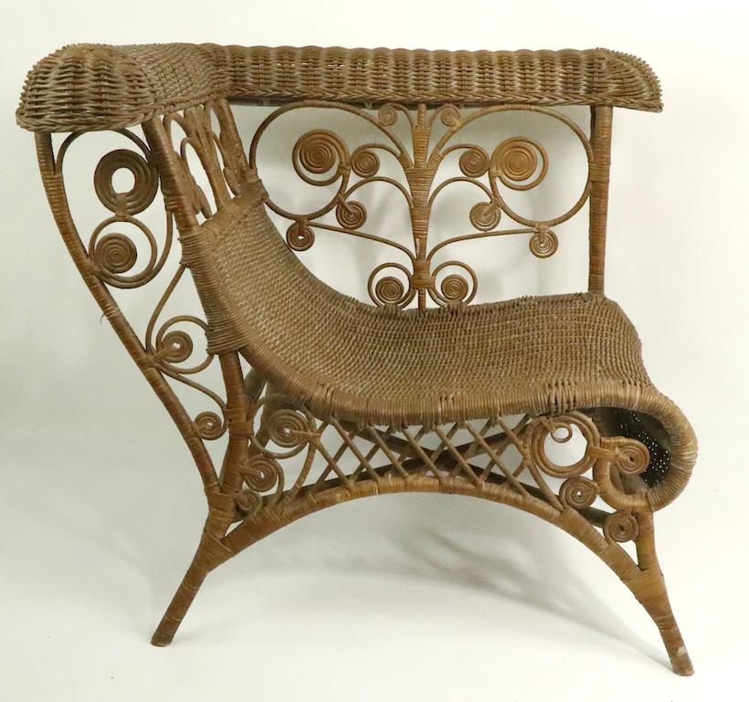 Ornate Wicker Corner Chair In Good Condition In New York, NY