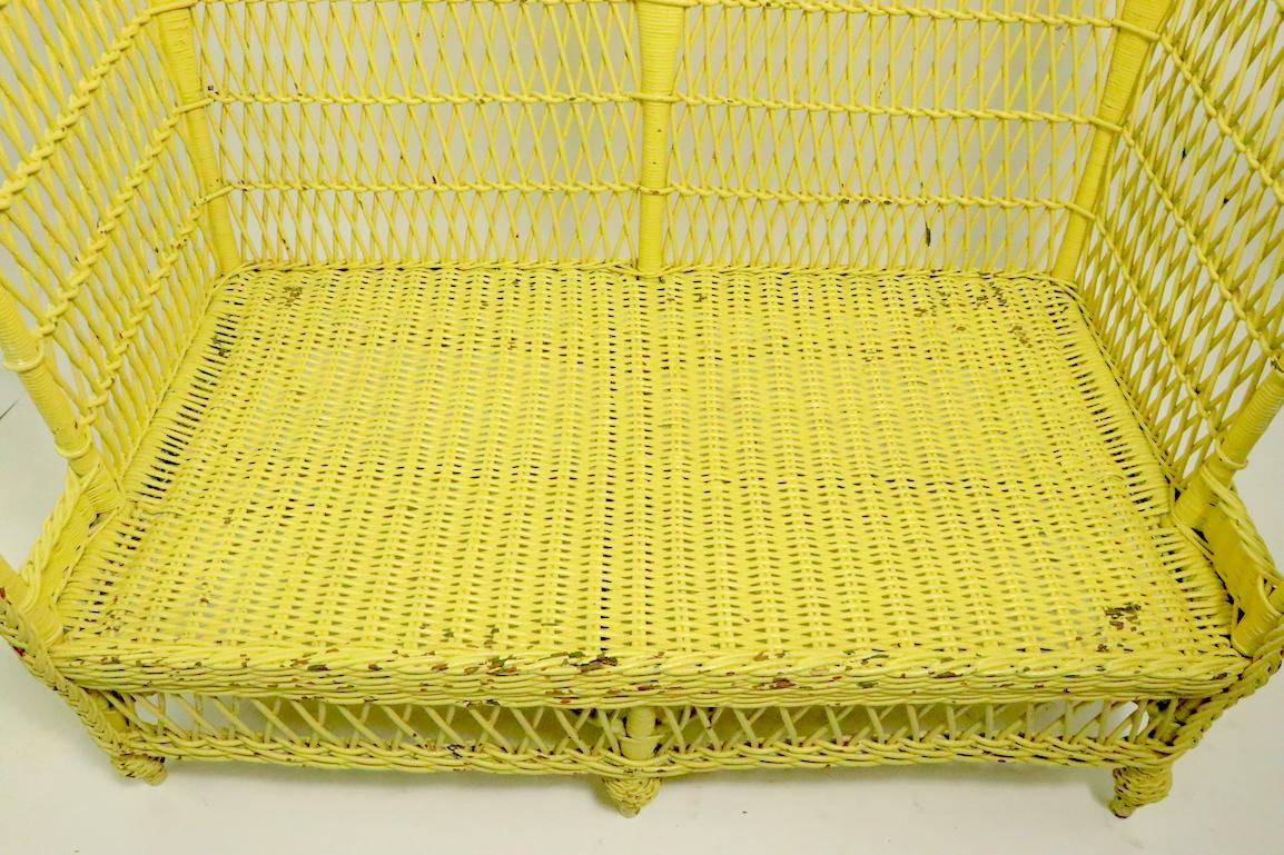 Ornate Wicker Settee Loveseat Sofa Attributed to Heywood Brothers Company 4