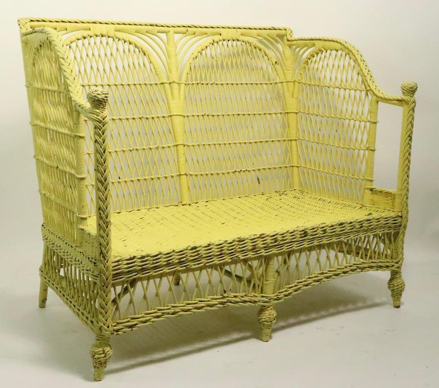 Ornate Wicker Settee Loveseat Sofa Attributed to Heywood Brothers Company 6