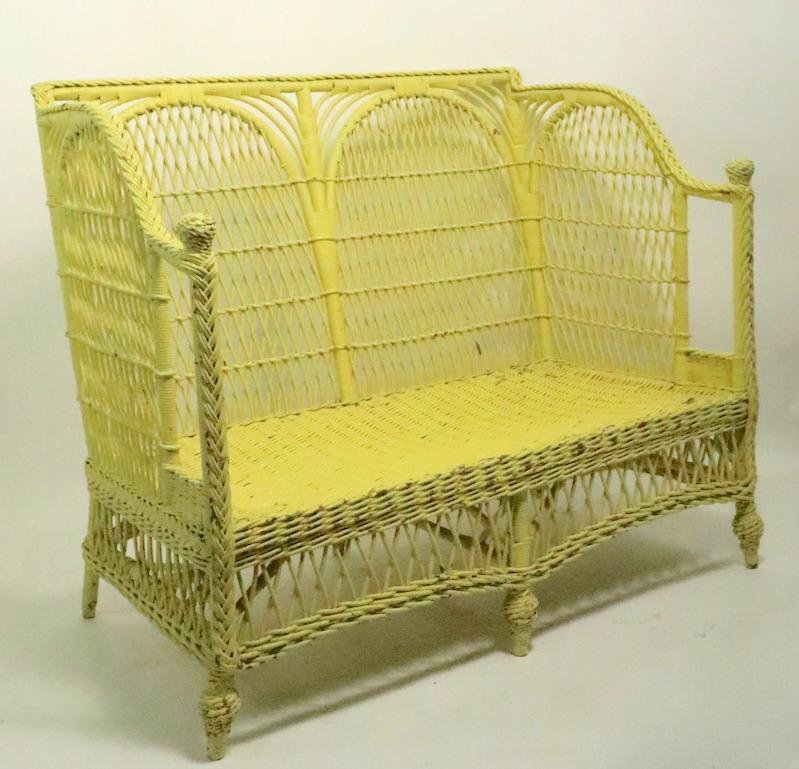 Ornate Wicker Settee Loveseat Sofa Attributed to Heywood Brothers Company 7
