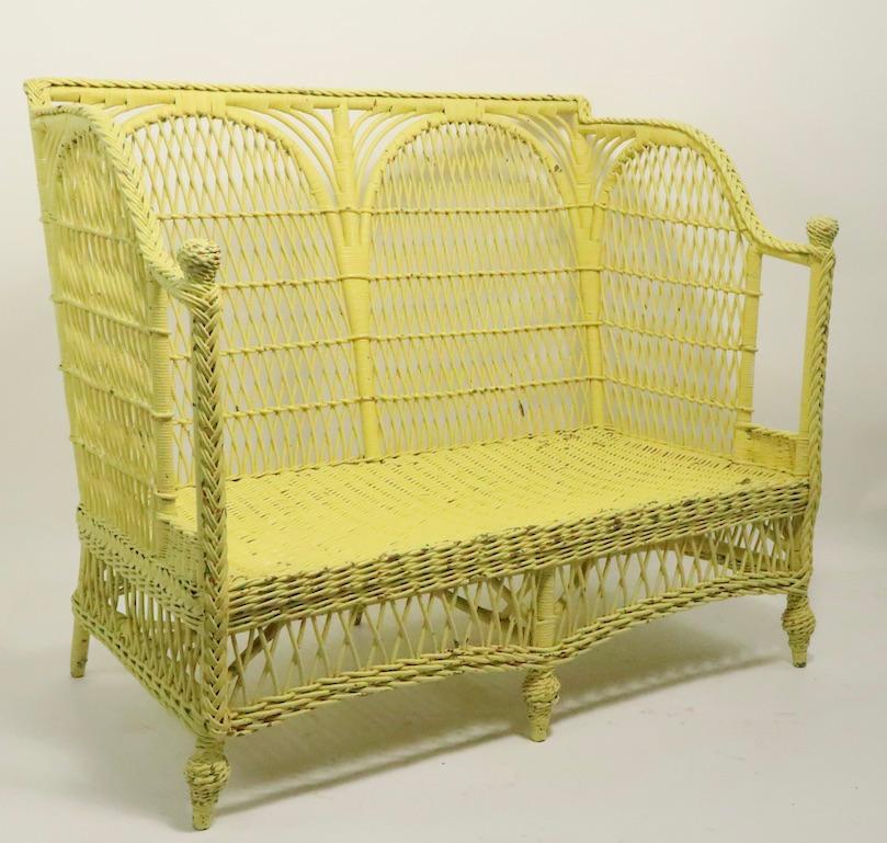 Ornate Wicker Settee Loveseat Sofa Attributed to Heywood Brothers Company 8