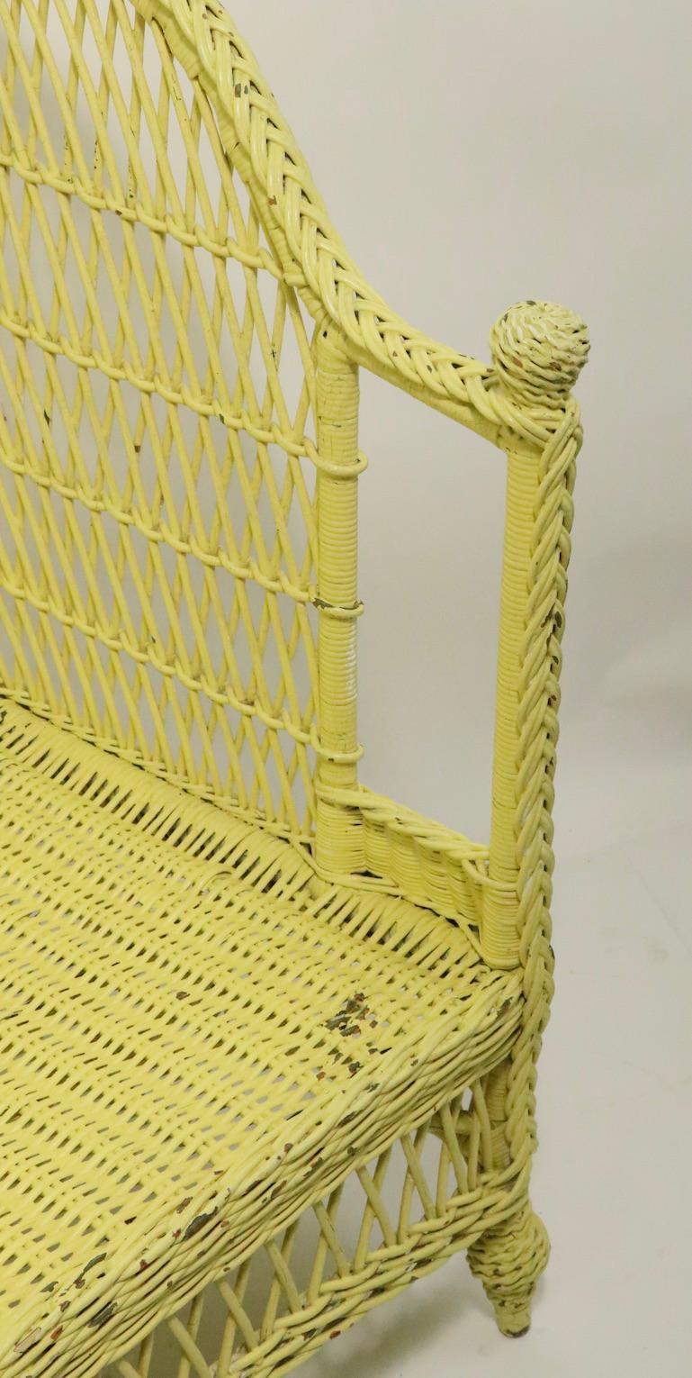 Ornate Wicker Settee Loveseat Sofa Attributed to Heywood Brothers Company 9