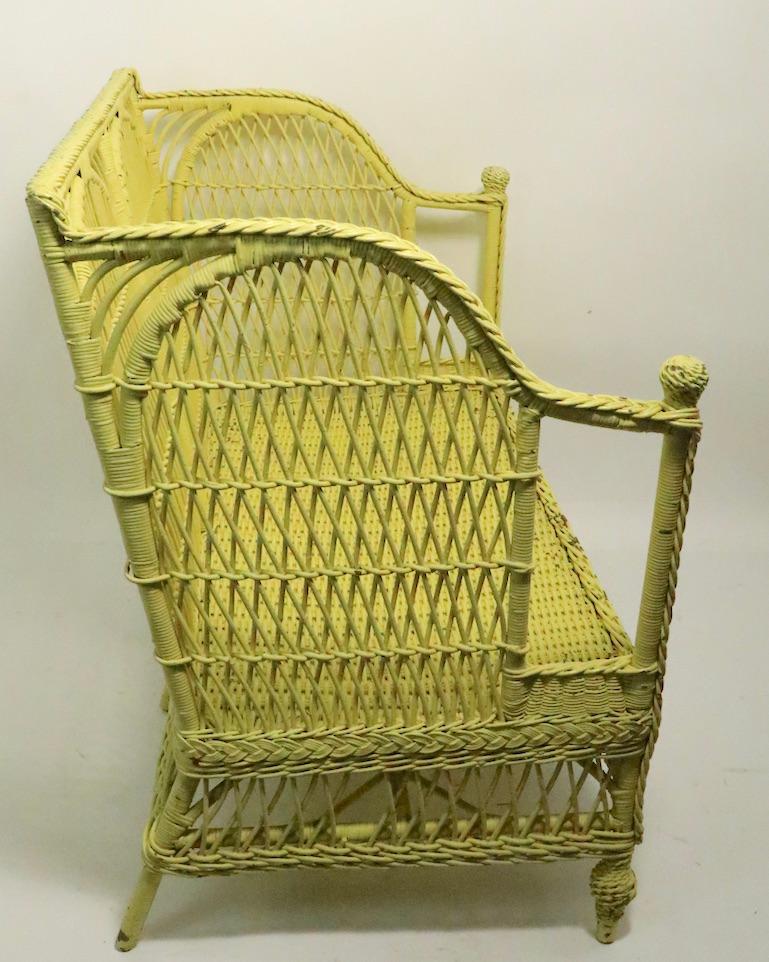 Ornate Wicker Settee Loveseat Sofa Attributed to Heywood Brothers Company 11