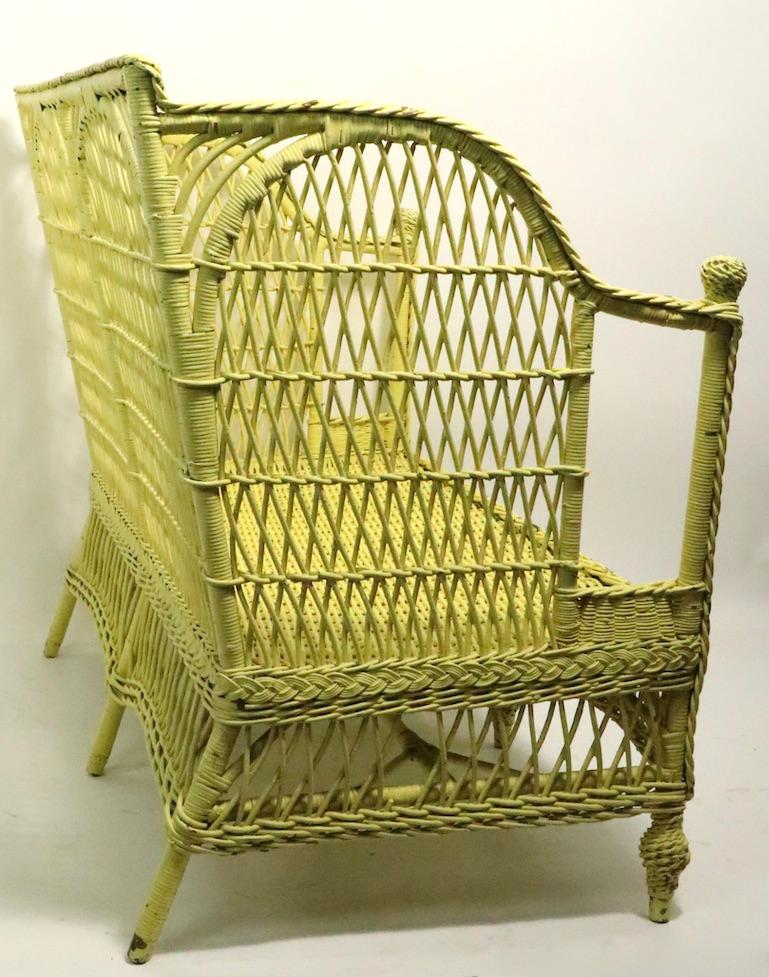 Ornate Wicker Settee Loveseat Sofa Attributed to Heywood Brothers Company 12