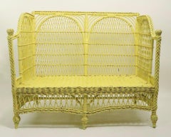 Ornate Wicker Settee Loveseat Sofa Attributed to Heywood Brothers Company