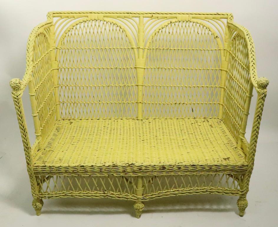 American Ornate Wicker Settee Loveseat Sofa Attributed to Heywood Brothers Company