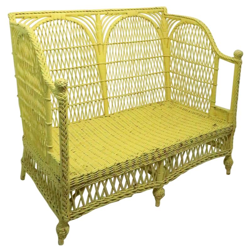 Ornate Wicker Settee Loveseat Sofa Attributed to Heywood Brothers Company