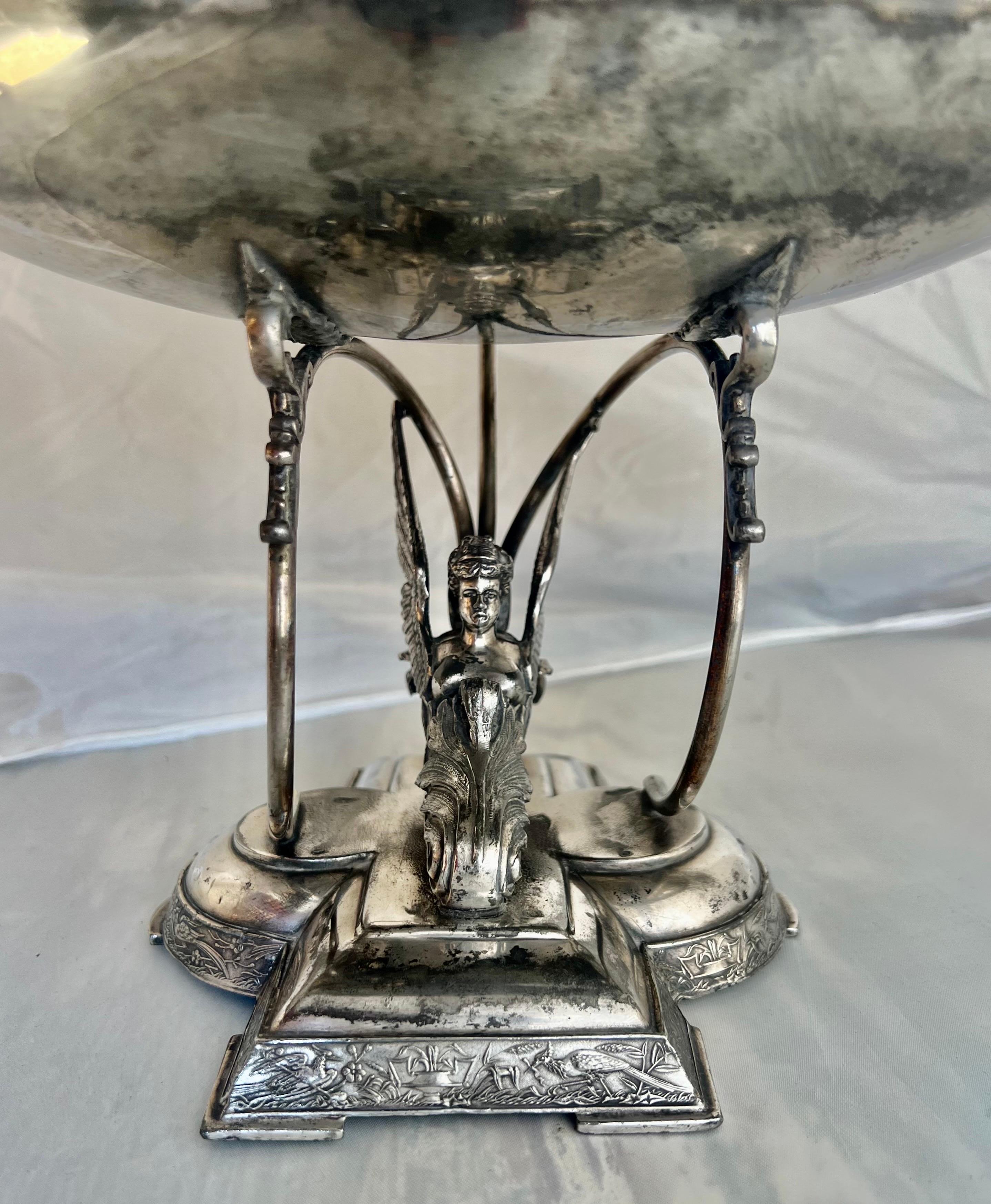 Late Victorian Ornate Wilcox Silverplate Serving Dish w/ Angels For Sale